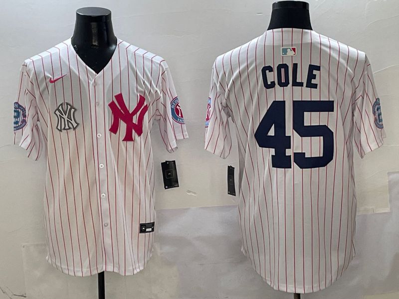 Men New York Yankees #45 Cole White Stripe Jointly Name Nike 2025 MLB Jersey style 8